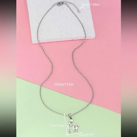 Silver Mother and Child Necklace, Stainless Steel Mother and Son Necklace - Picture 3 of 3